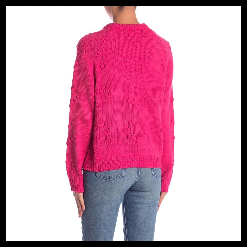 John + Jenn Heart Stitch Crew Sweater Hot Pink - Picture 2 of 2